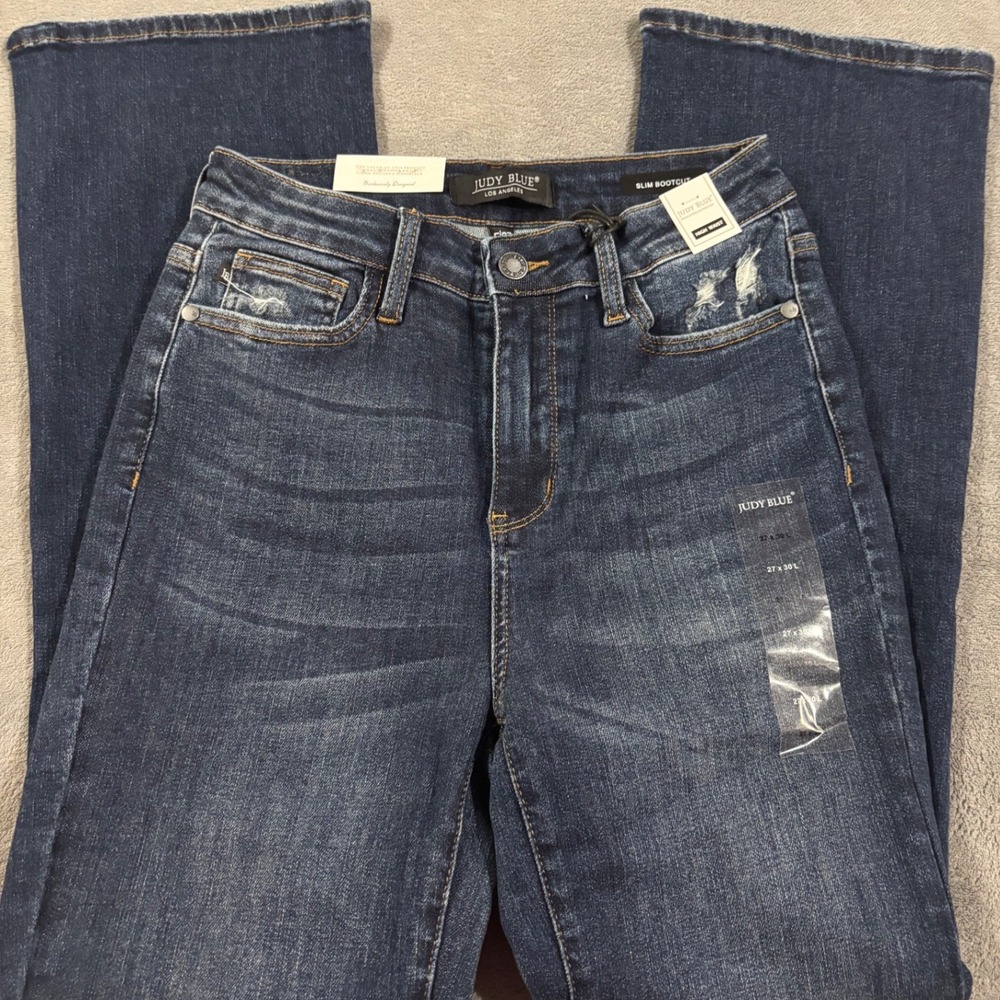 Judy Blue High Waist Slim Bootcut Jeans Dark Blue Distressed JB88290-S Size 5/27